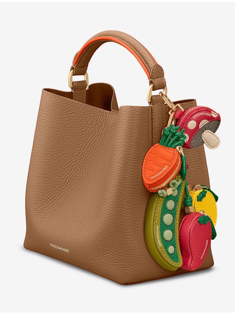 Maison de Sabre Brown Pebbled Leather Tote with Colorful lady bug charm